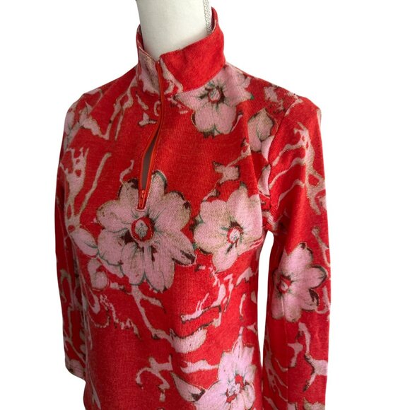 JEAN PIERRE KLIFA Floral Zip Long Sleeve Wool Blend Top Sz Small - Picture 2 of 9
